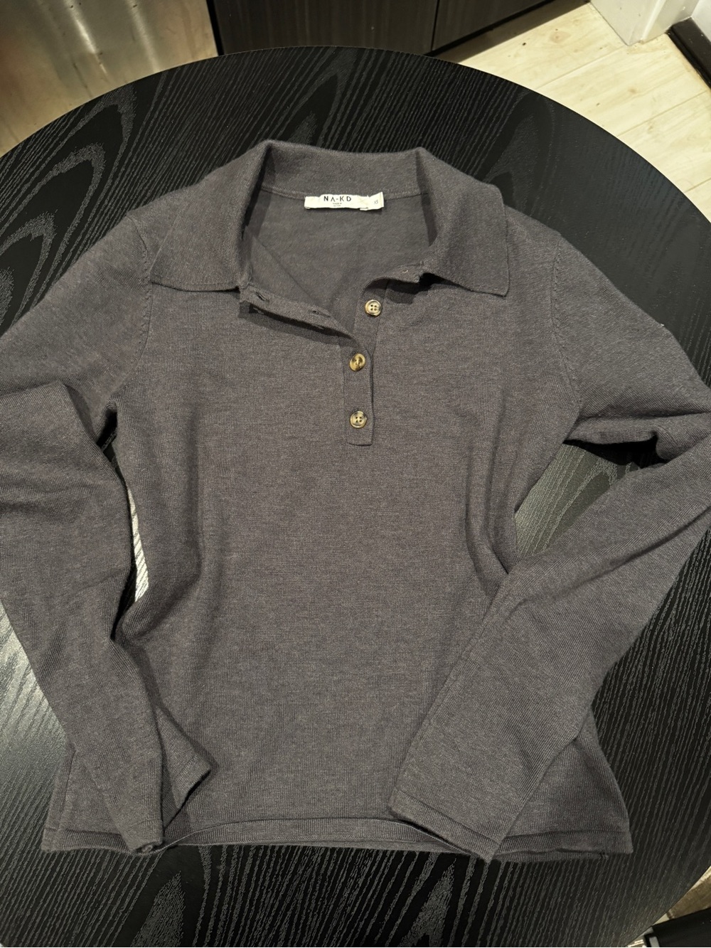 NA-KD Charcoal Gray Long-Sleeve Polo Sweater